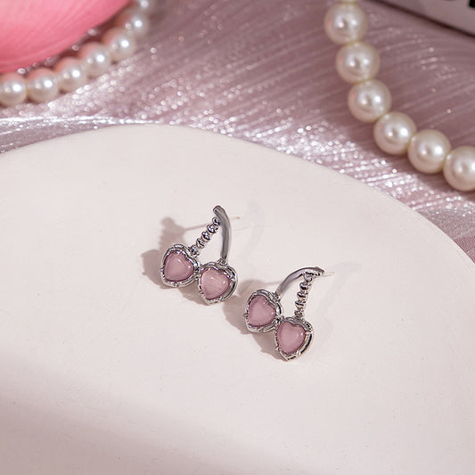 E3552 Aretes cereza plateada rosa 2cm aleacion