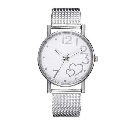 R166 reloj plateado hebilla de cuarzo para mujer