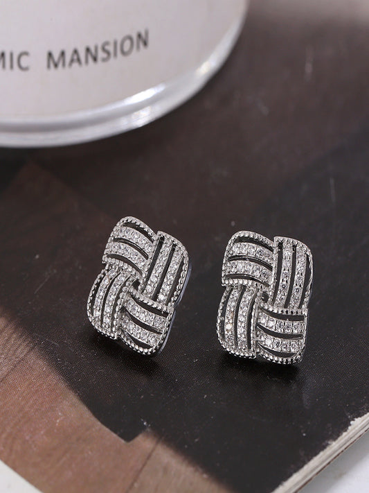 E3402 Aretes cuadro plateado aleacion 1cm