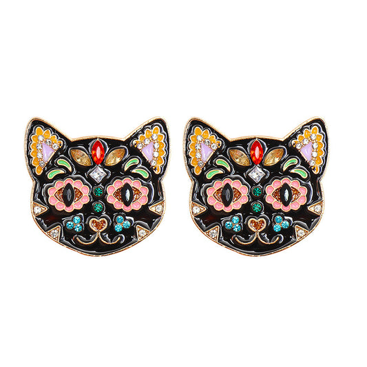 E4078 Aretes gato catrina metal 3cm
