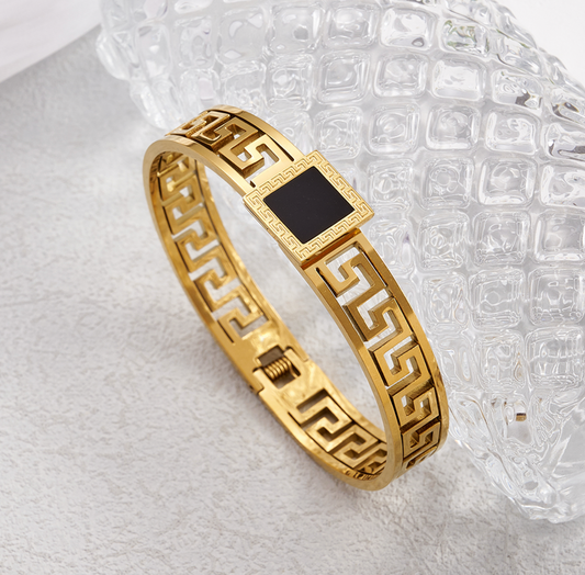 B594 Brazalete dorado grabado acero inoxidable 7cm