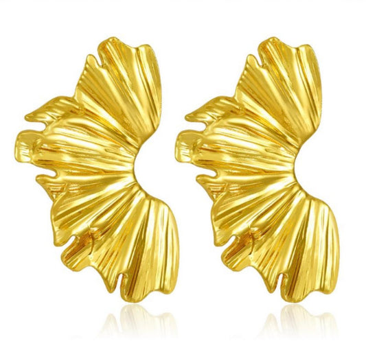 E5480 Aretes pétalos doradas acero inoxidable 7cm