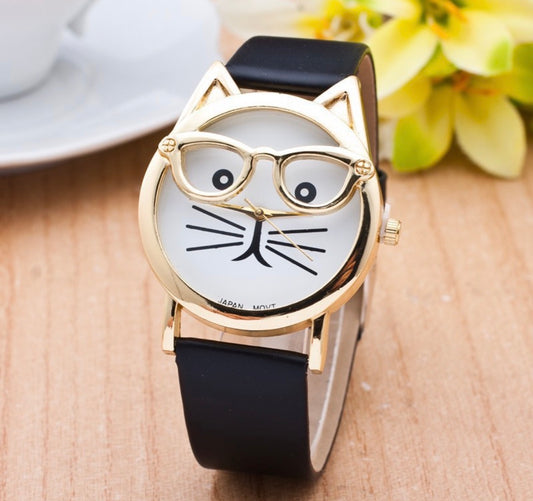 R168 reloj gato hebilla cuero sintetico