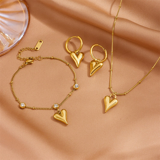 C881 conjunto de collar aretes y pulsera corazón acero titanio 26cm largo collar 20cm largo pulsera