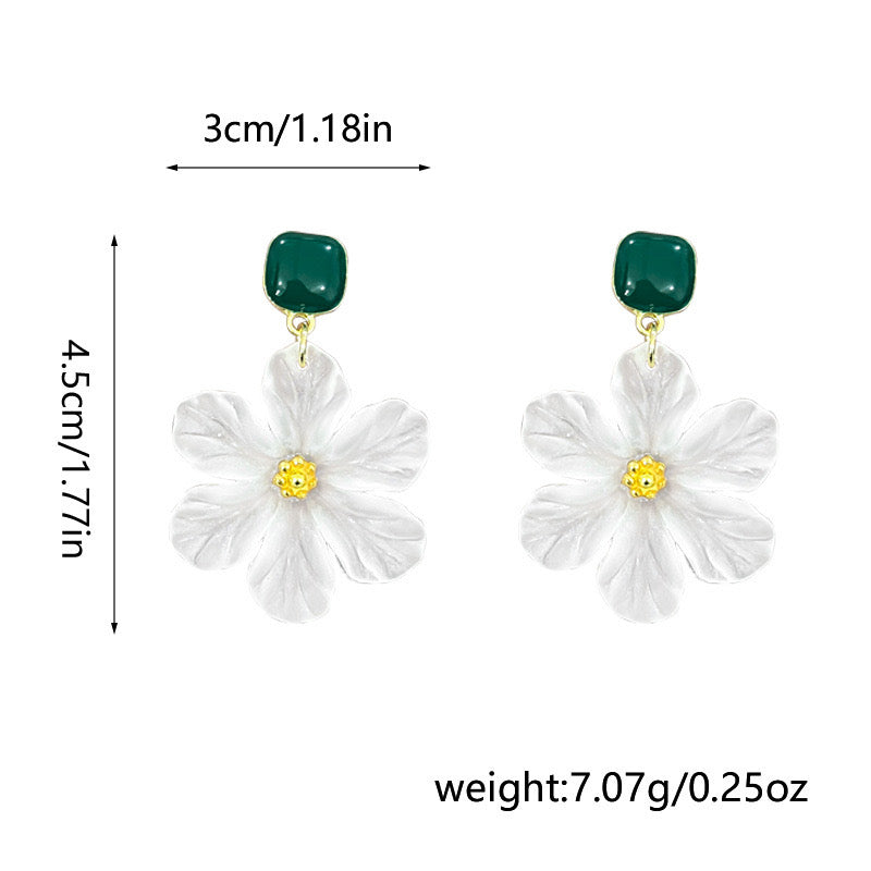 E7089 Aretes flor blanca aleacion 6cm