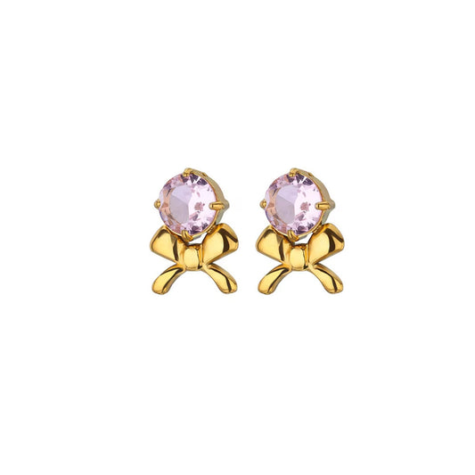 E3443 Aretes moño cristal lila acero inoxidable 1.5cm