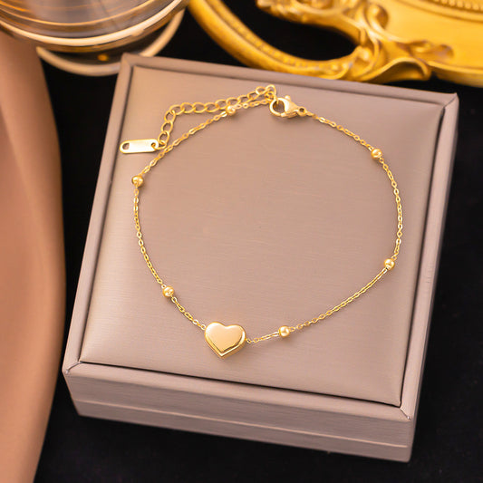B904 Pulsera dorada corazón acero inoxidable 20cm