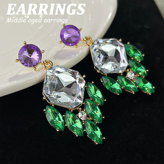 E3959 Aretes flor de cristal verde  brillante aleacion 5cm