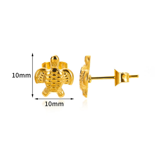 E6042 Aretes tortuga dorada acero inoxidable 1cm