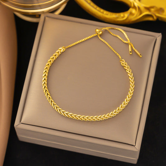 J492 Pulsera dorada ajustable acero inoxidable chapado en oro 18k