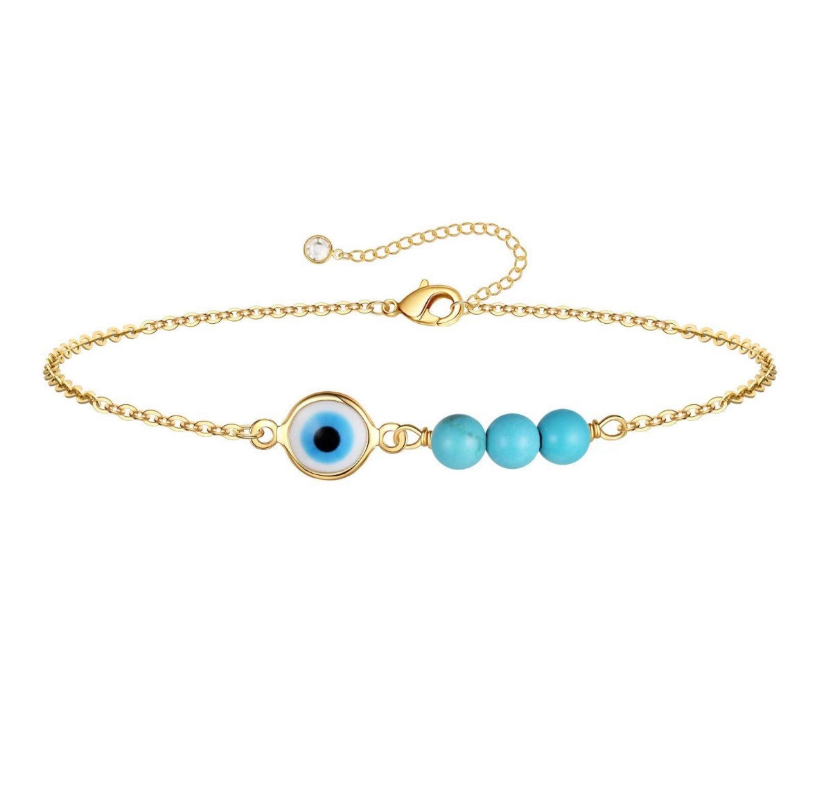 B729 pulsera dorada ojo turco azul acero inoxidable 22cm