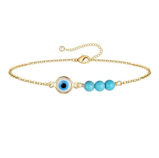 B729 pulsera dorada ojo turco azul acero inoxidable 22cm