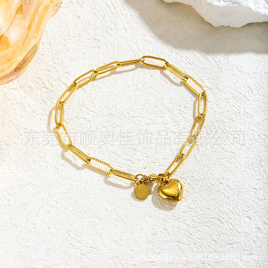 B941 pulsera eslabones cubanos corazón dorado acero inoxidable 21cm