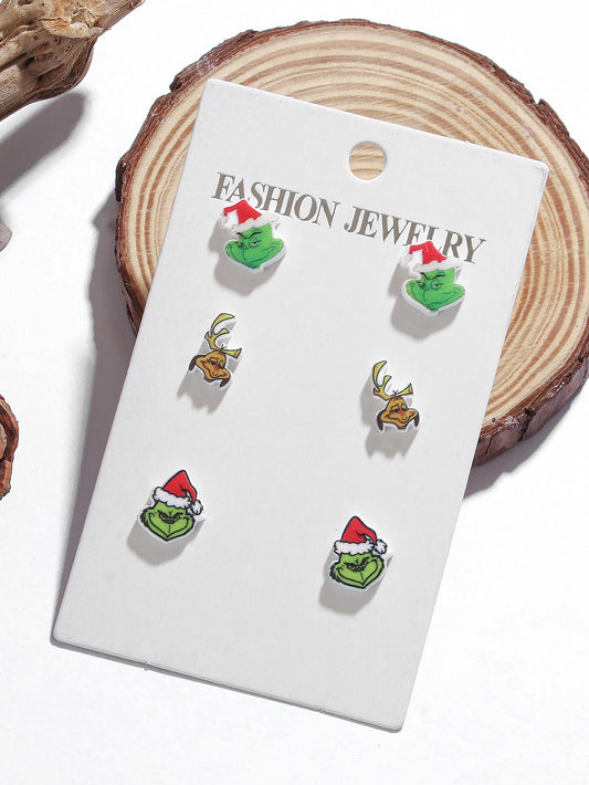E3822 Conjunto de aretes grinch navidad acrílico 1cm