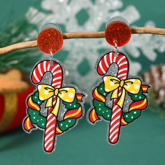 E4014 Aretes bastón Navidad acrílico 6cm