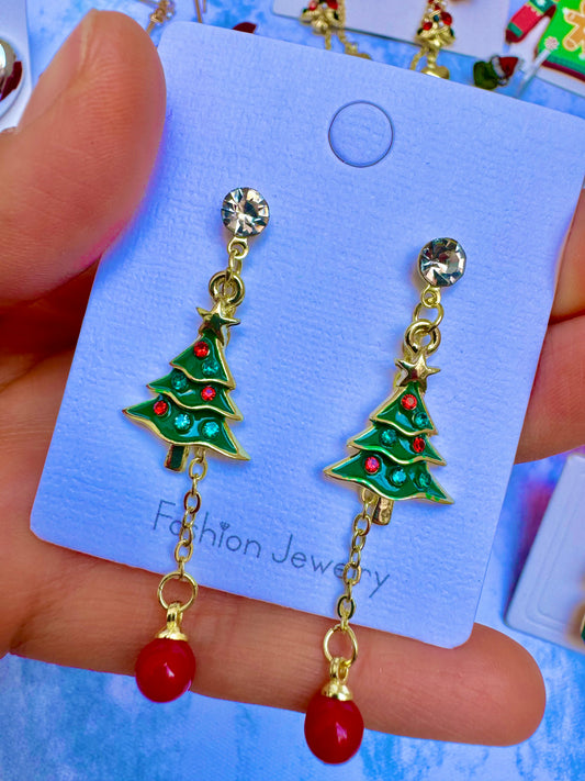 E1915 Aretes arbol Navidad colgantes esmaltado 5cm