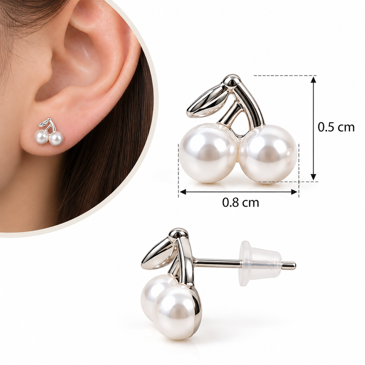 E7534 Aretes cereza blanca aleacion