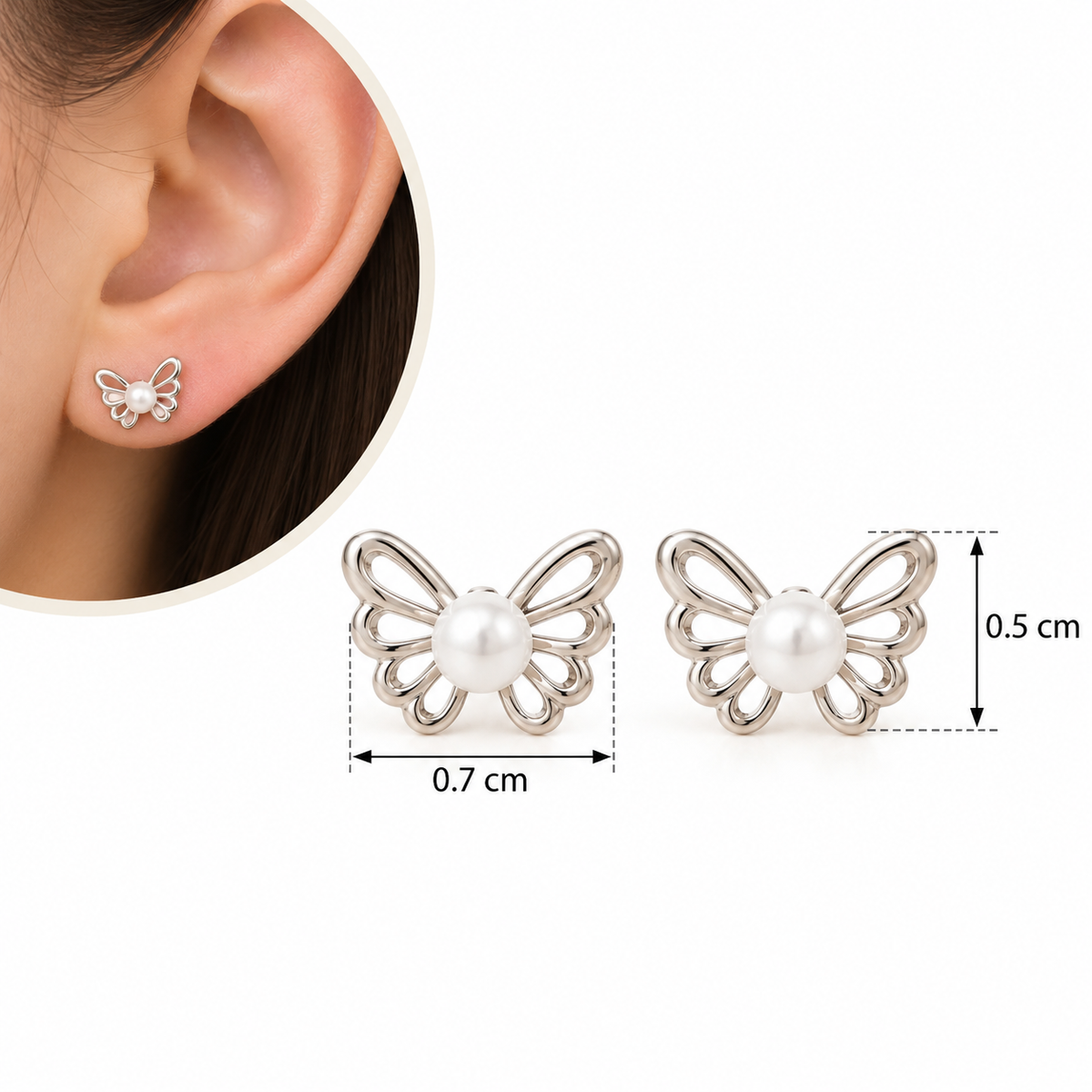 E7535 Aretes mariposa con perla aleacion