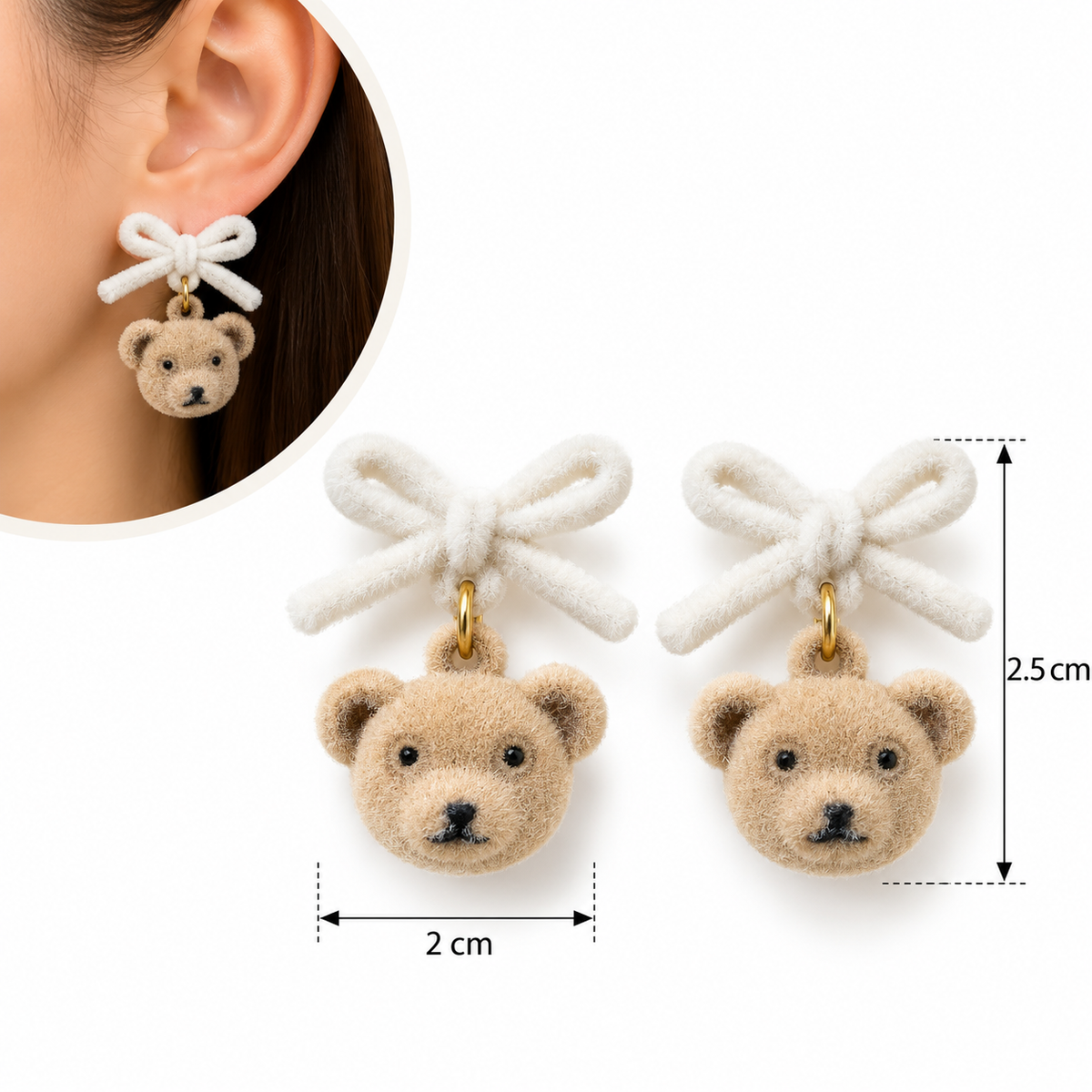 E7538 Aretes oso flocado aleacion
