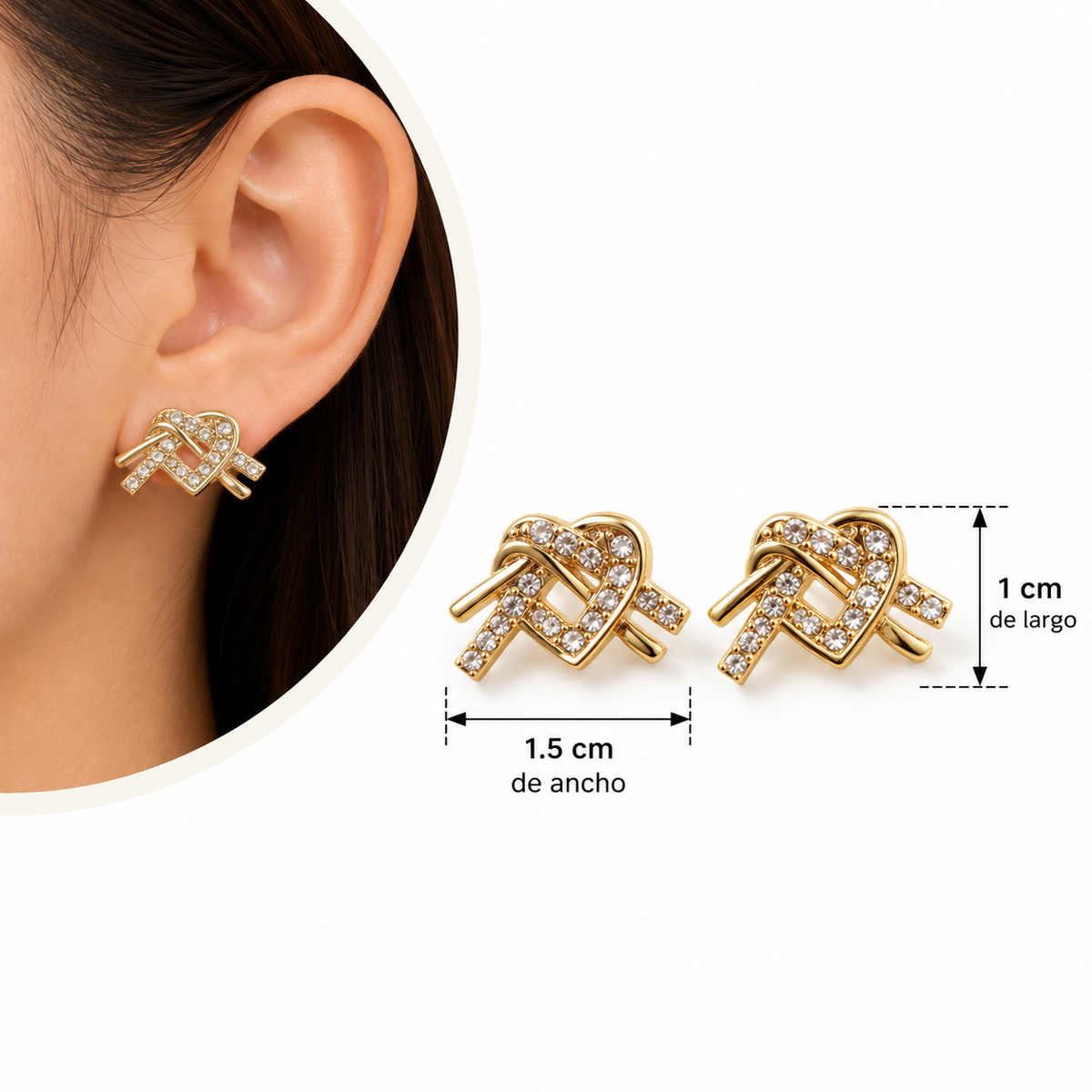 E7541 Aretes corazon entrelazado cobre chapado en oro