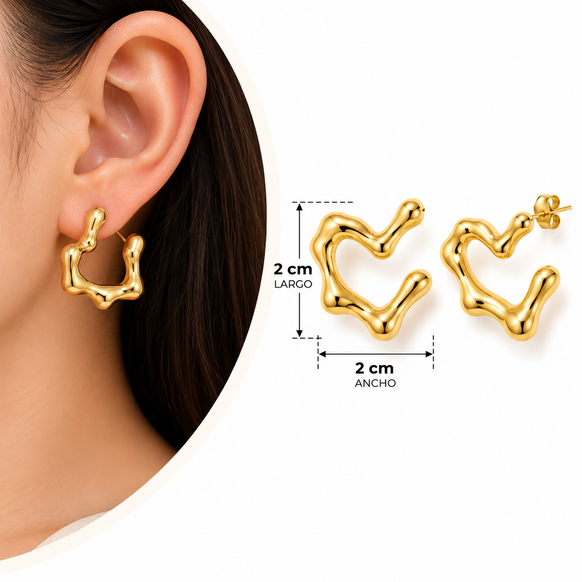 E048 Aretes corazon abstracto de acero inoxidable 304