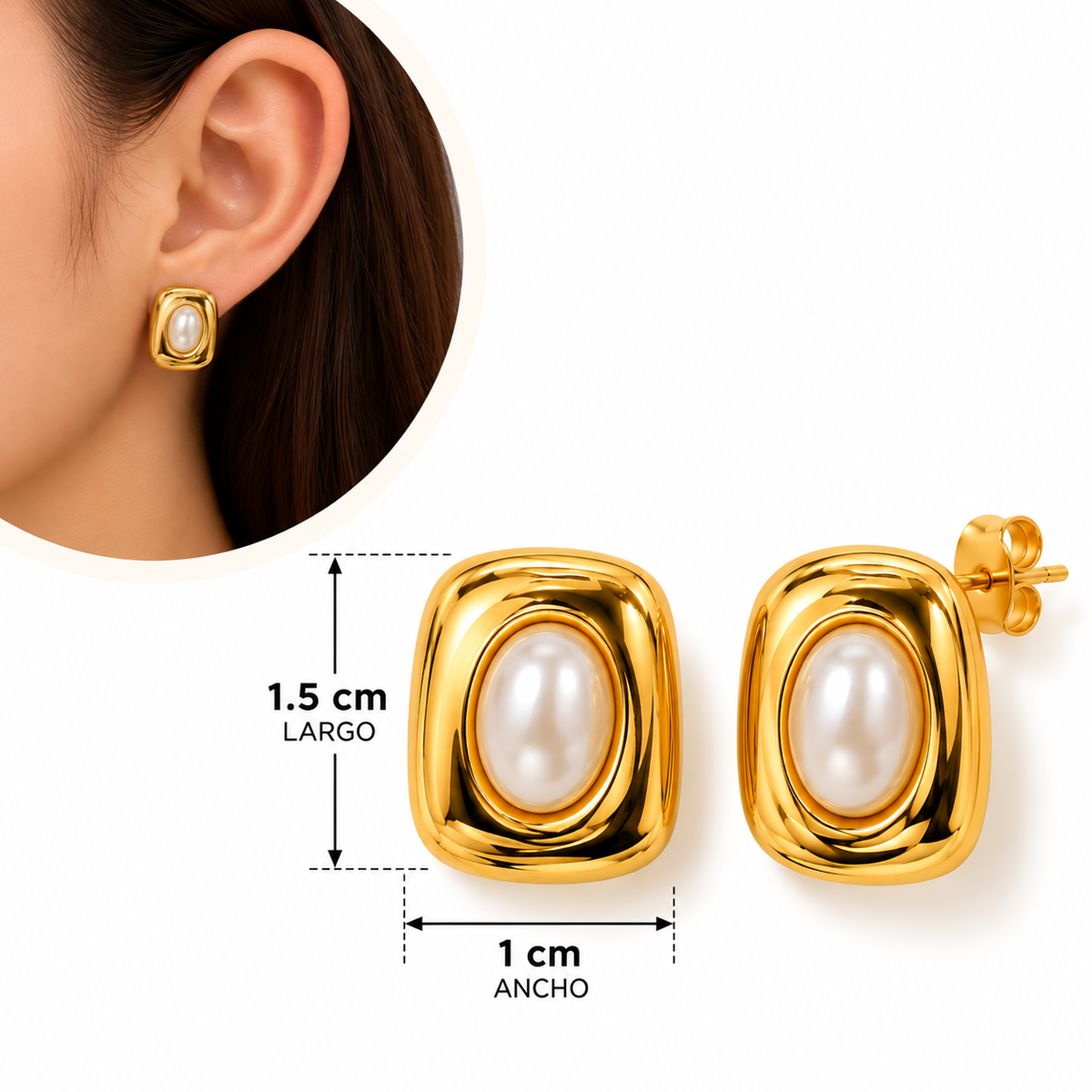 E051 Aretes cuadro con perla de acero inoxidable 304