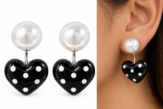 E7501 Aretes perla y corazon de aleacion