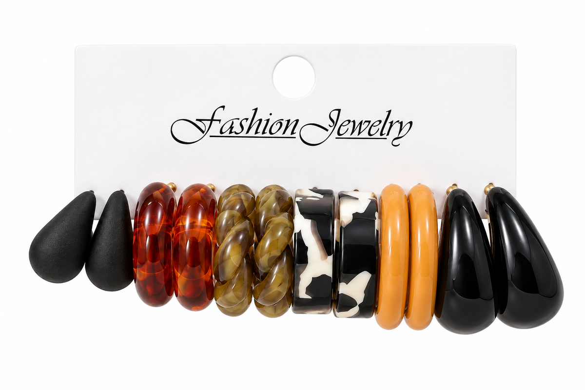 E7502 Set de 6 pares aretes multicolor aleacion