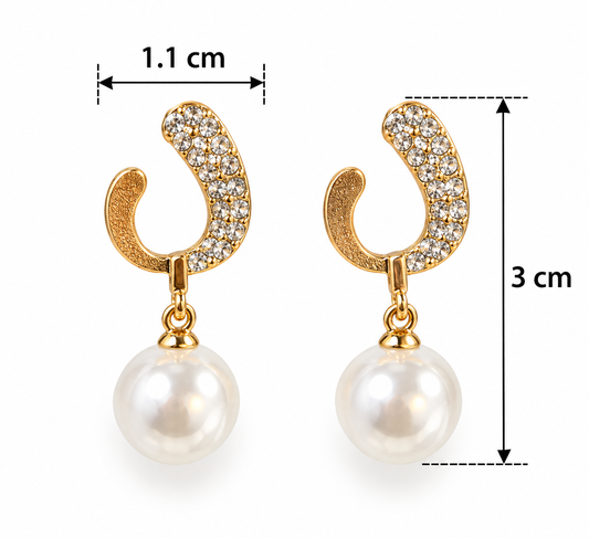 E7511 Aretes diamante y perla colgante de aleacion