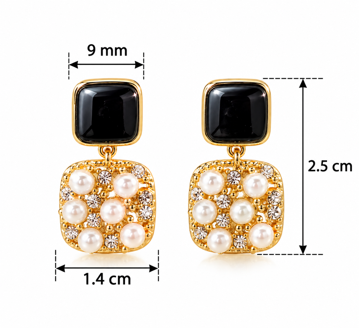 E7510 Aretes cuadros perlas y diamantes imitacion de aleacion