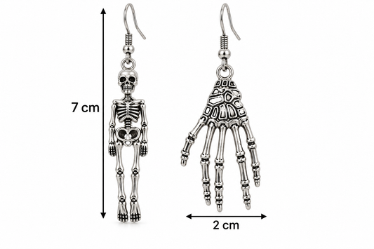H158 Aretes calavera y mano de aleacion