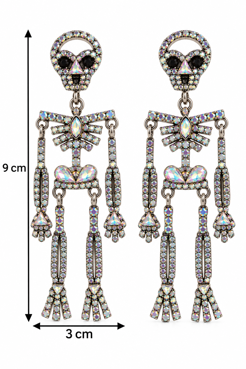 H162 Aretes calavera con diamantes imitacion de aleacion