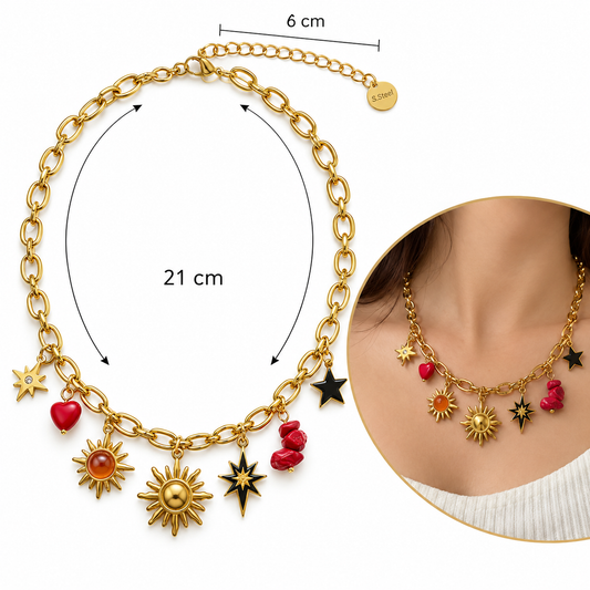 C098 Collar multiples dijes de acero inoxidable estilo moderno