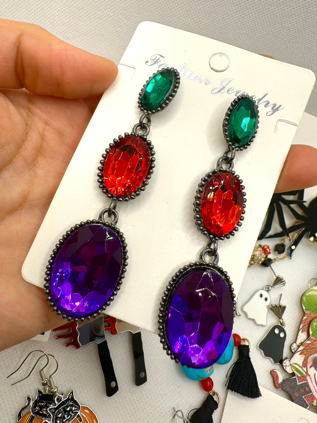 E474 Aretes Ovalo Cristal Día De Muertos Halloween