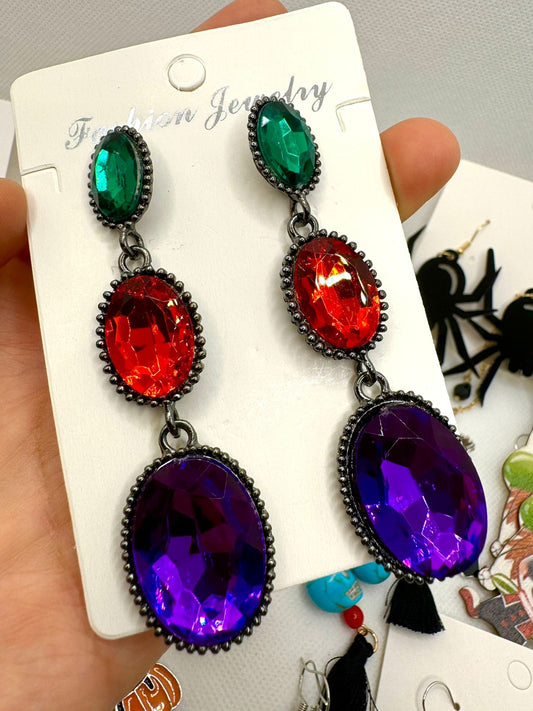 E474 Aretes Ovalo Cristal Día De Muertos Halloween