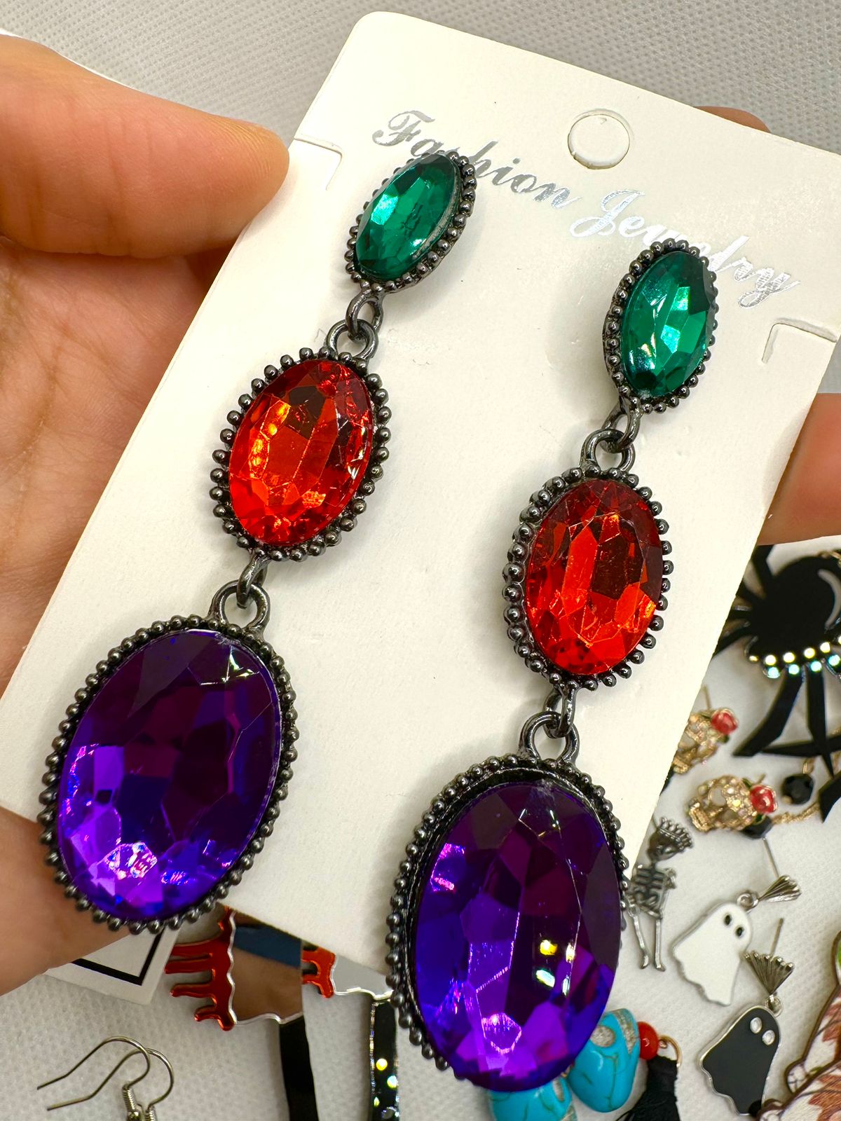 E474 Aretes Ovalo Cristal Día De Muertos Halloween