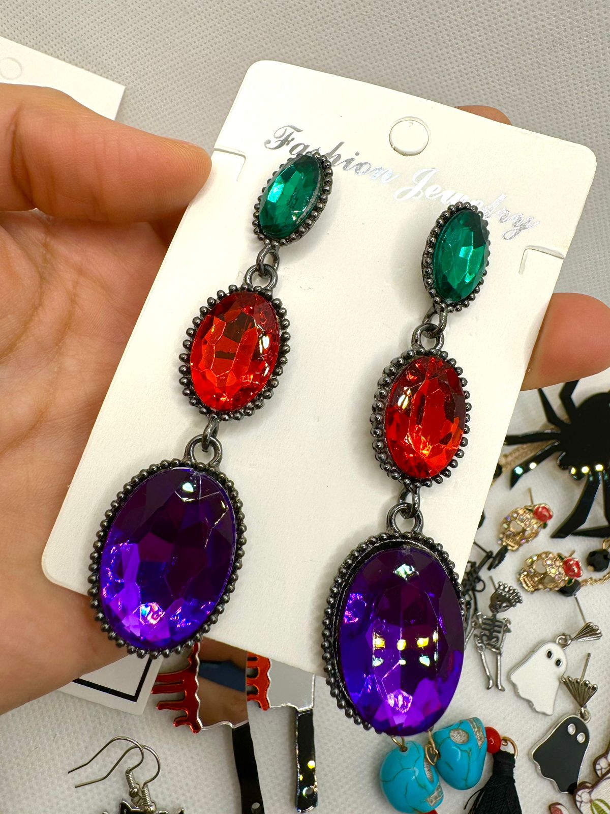 E474 Aretes Ovalo Cristal Día De Muertos Halloween