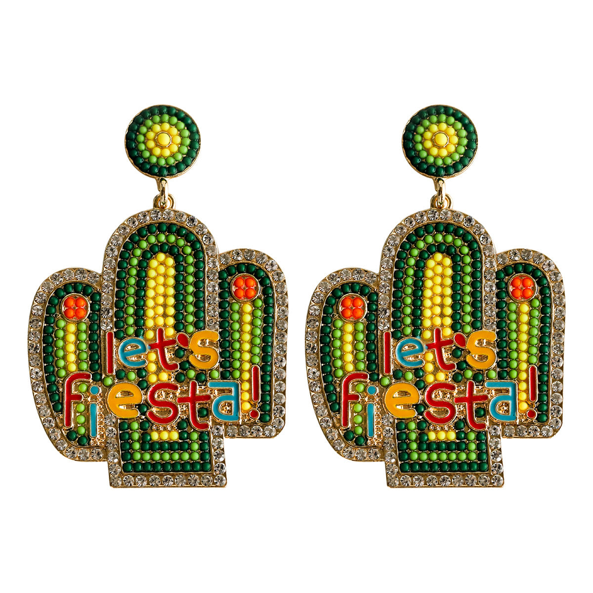 E7346 Aretes cactus resina base metal 7.5cm