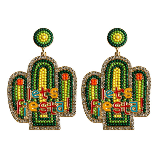 E7346 Aretes cactus resina base metal 7.5cm