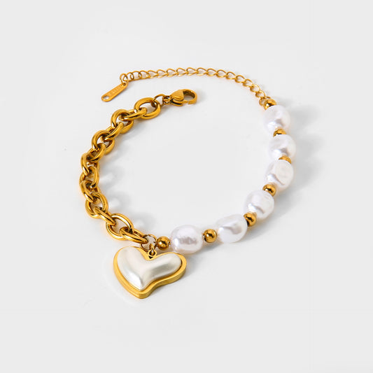 B801 Pulsera corazon perla  De Acero Inoxidable Con Colgante De Corazon