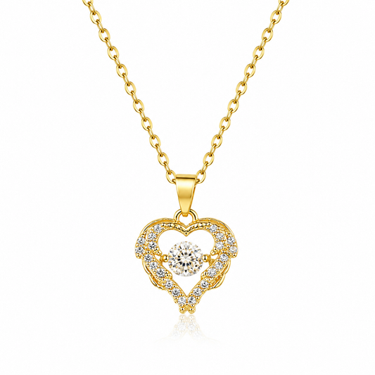 C1420 Collar corazon dorado de acero inoxidable con circonia giratoria central