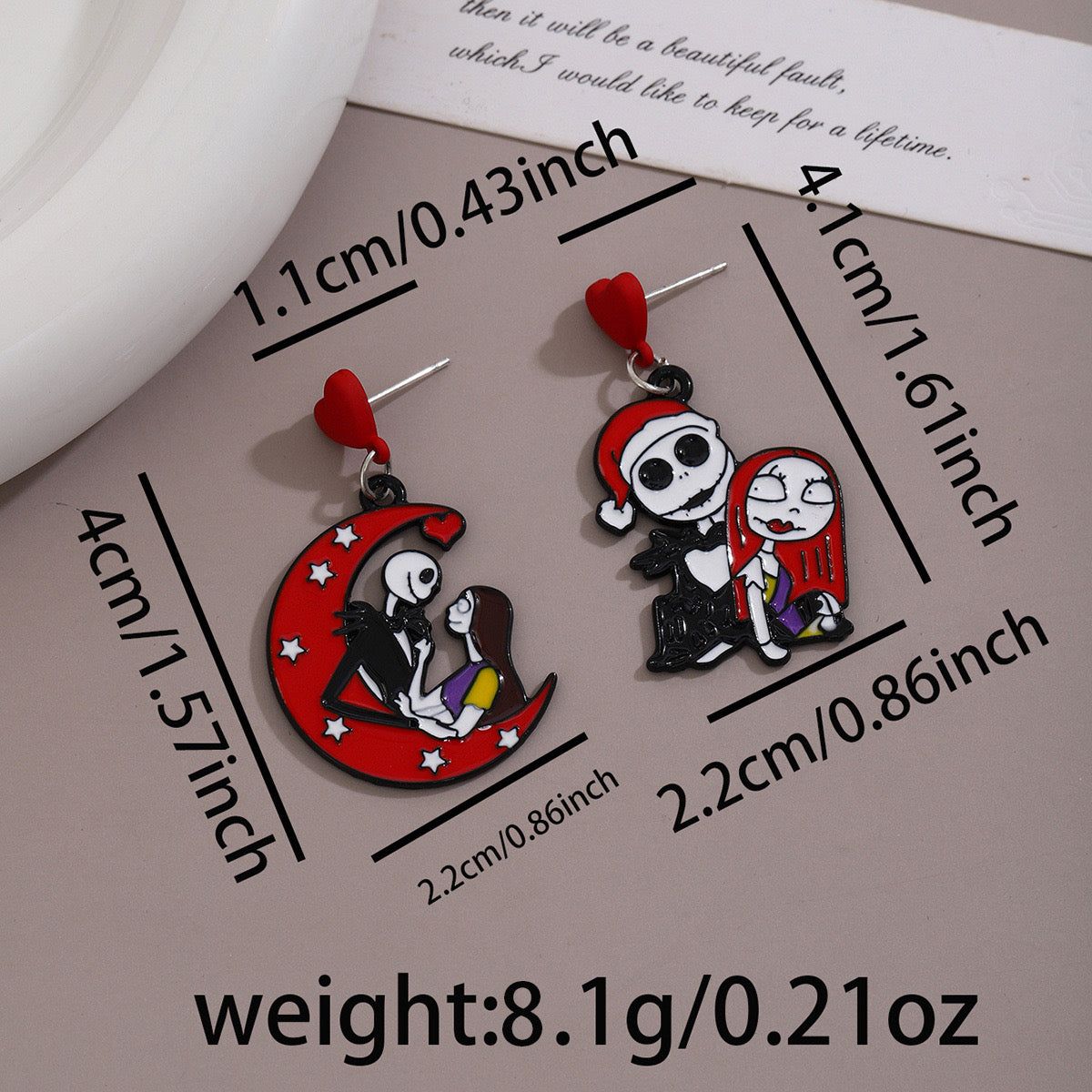 H38 Aretes Jack y Sally Halloween 4.5cm aleacion