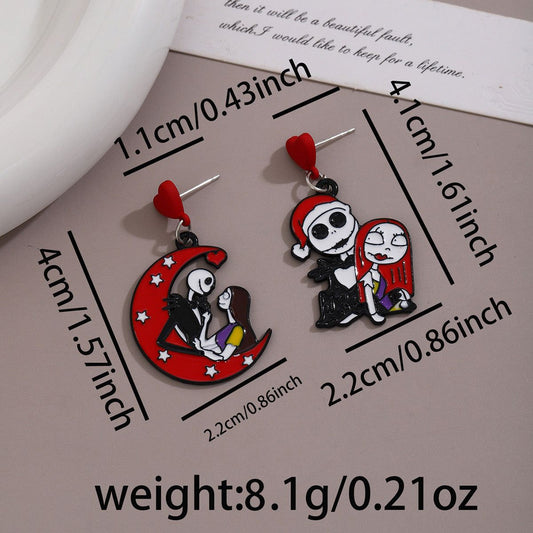 H38 Aretes Jack y Sally Halloween 4.5cm aleacion