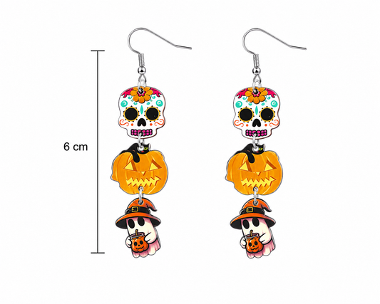 H40 Aretes calabaza día de muertos de aleacion