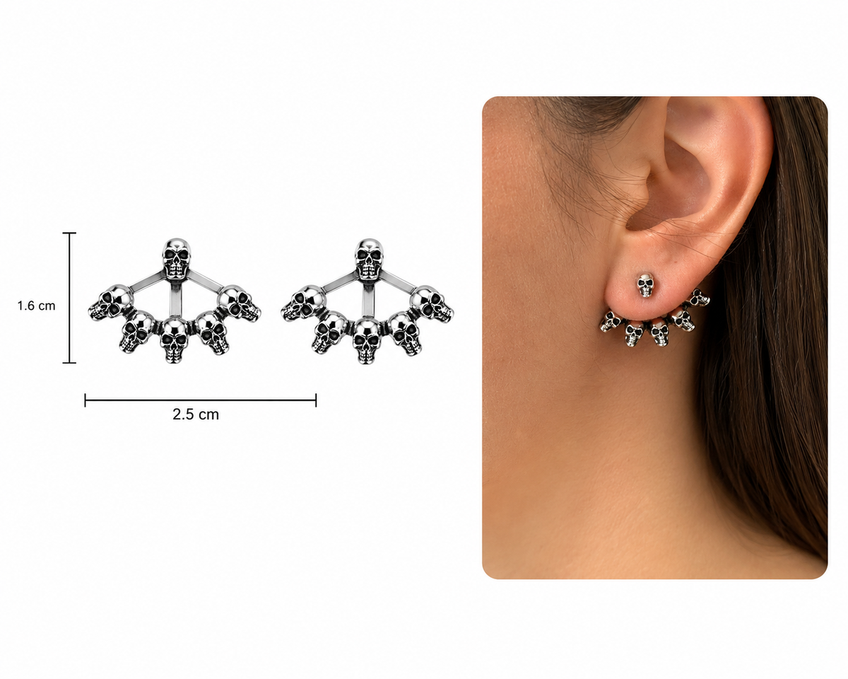 H43 Aretes craneo plateados Halloween día de muertos aleacion 1.5cm