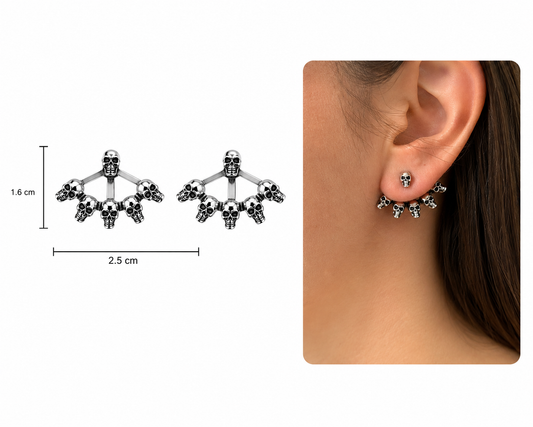 H43 Aretes craneo plateados Halloween día de muertos aleacion 1.5cm