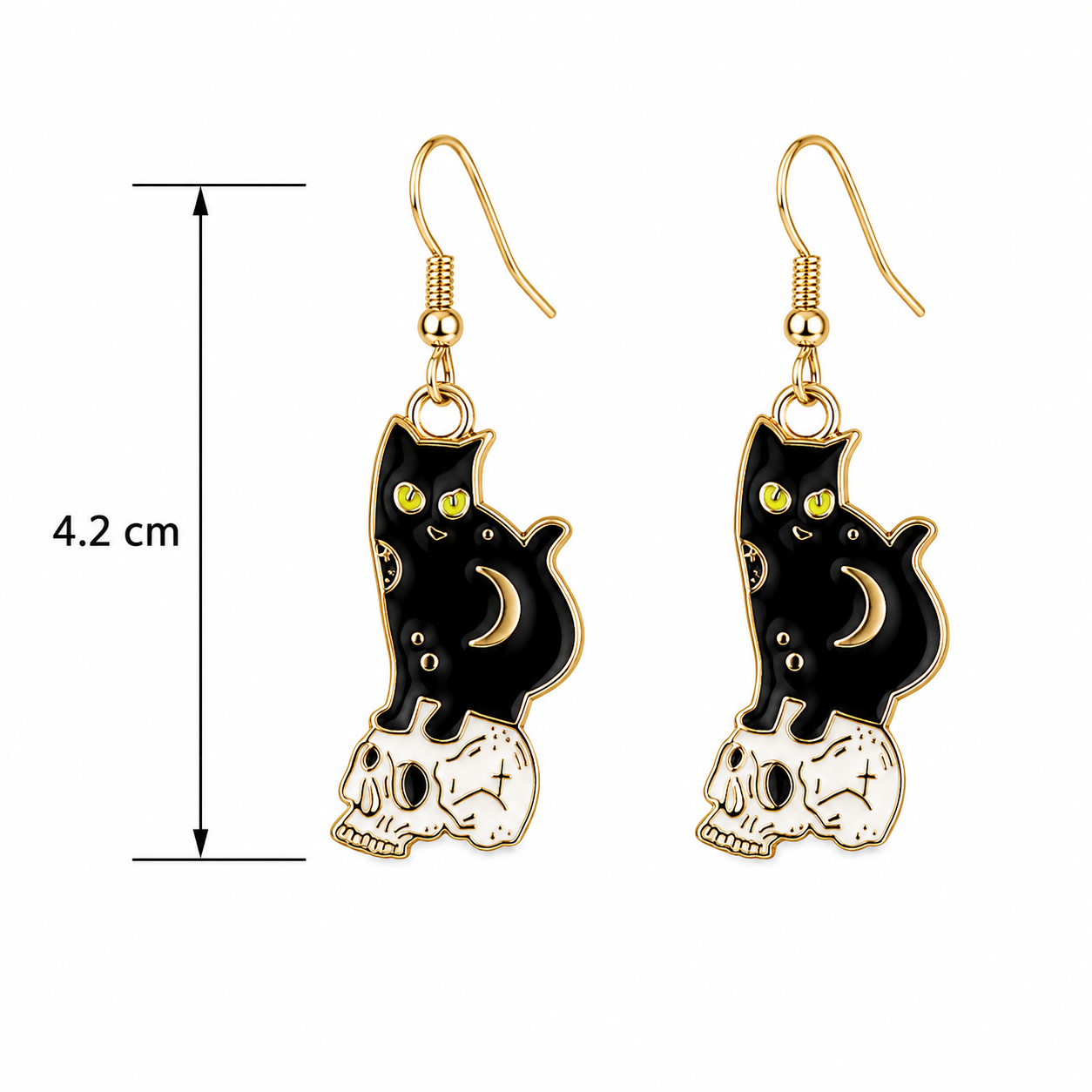 H66 Aretes gato y craneo de aleacion