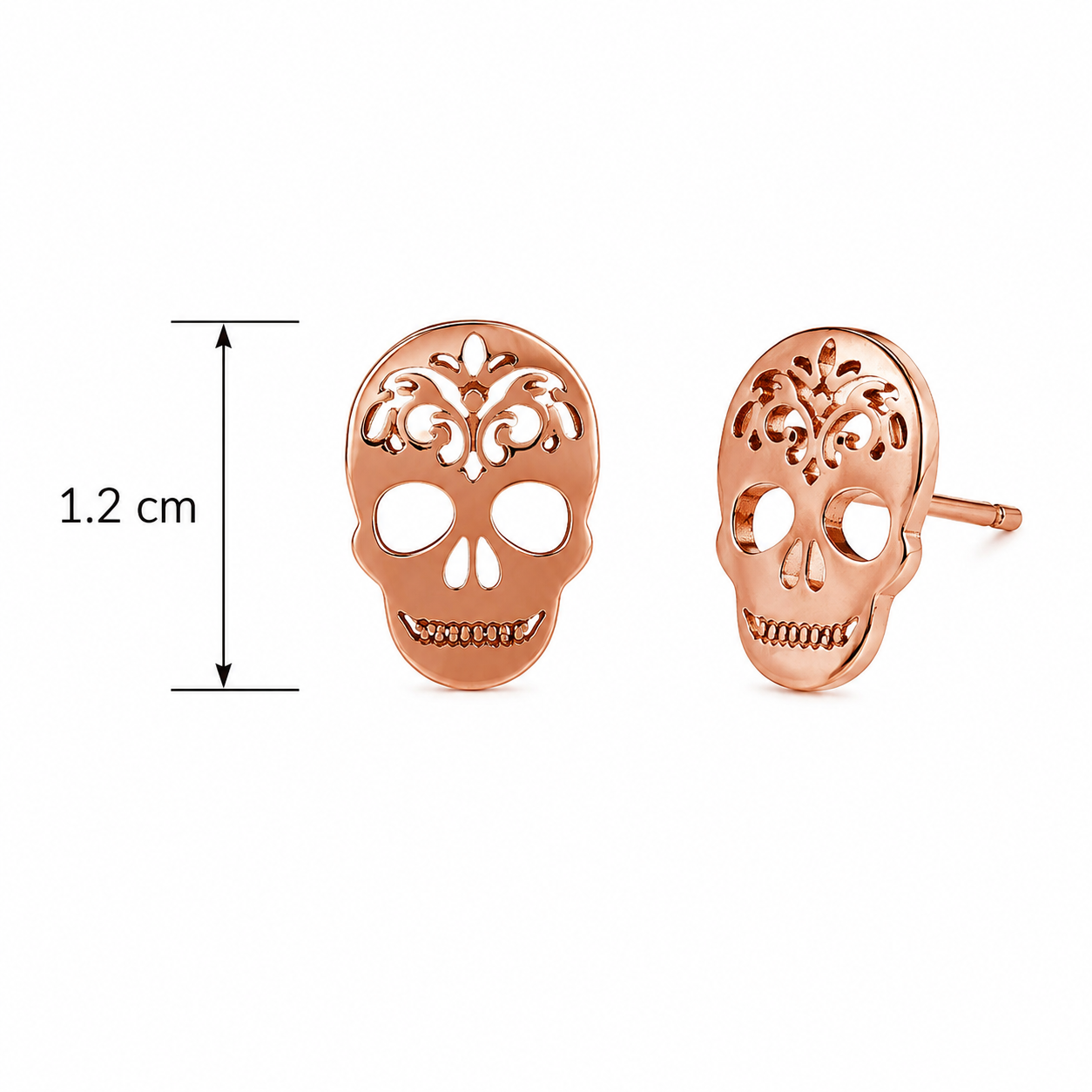 H69 Aretes de craneo en color oro rosa de acero inoxidable