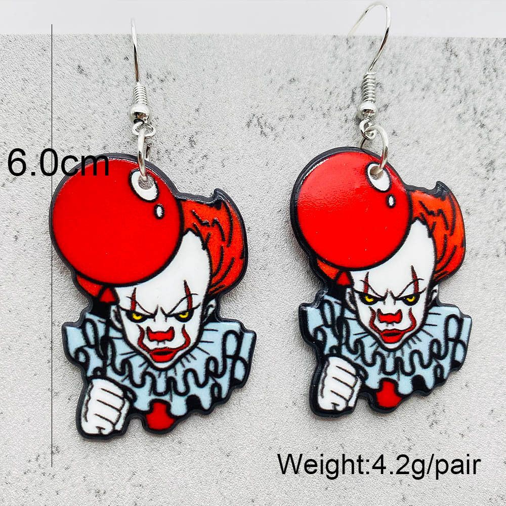 H70 Aretes payaso eso Halloween acero en acri­lico 5cm