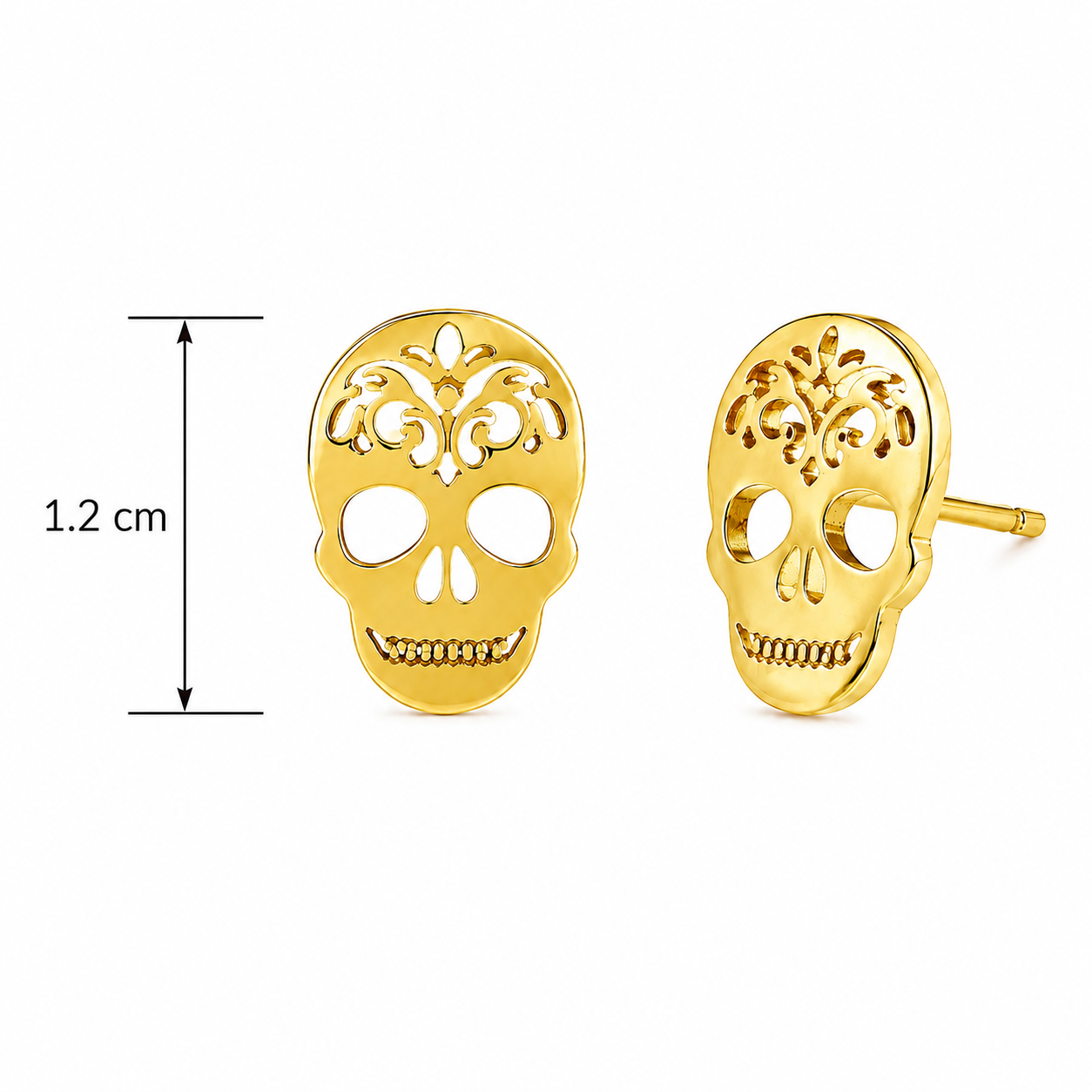 H69D aretes craneo color oro de acero inoxidable